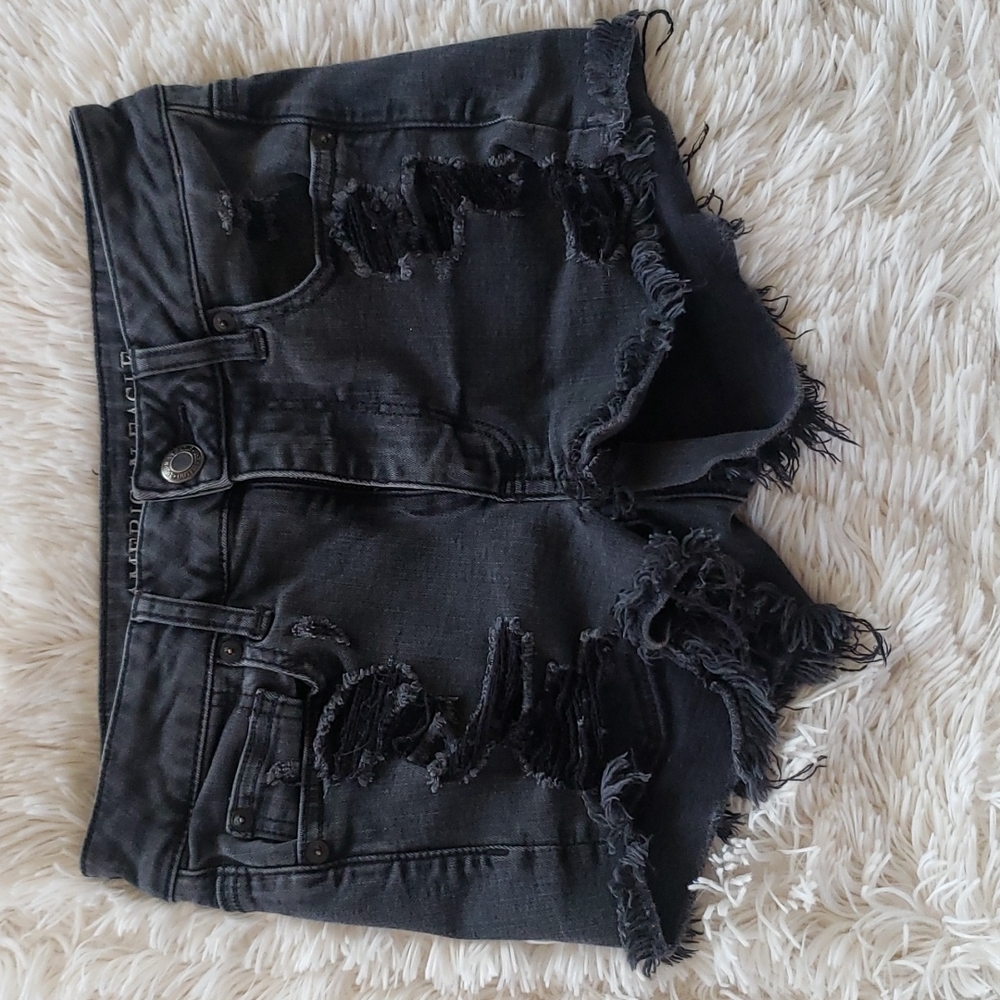 American Eagle Black Distressed High Rise Shortie Shorts Size 2